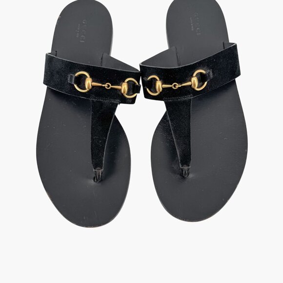 Gucci Horsebit Black Suede Flat Thong Flip Flop Sandals Size 40 US 10 Women - Picture 3 of 16